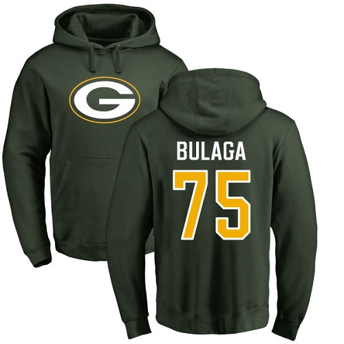 Men Green Bay Packers Green 75 Bulaga Bryan Name And Number Logo Nike NFL Pullover Hoodie Sweatshirts